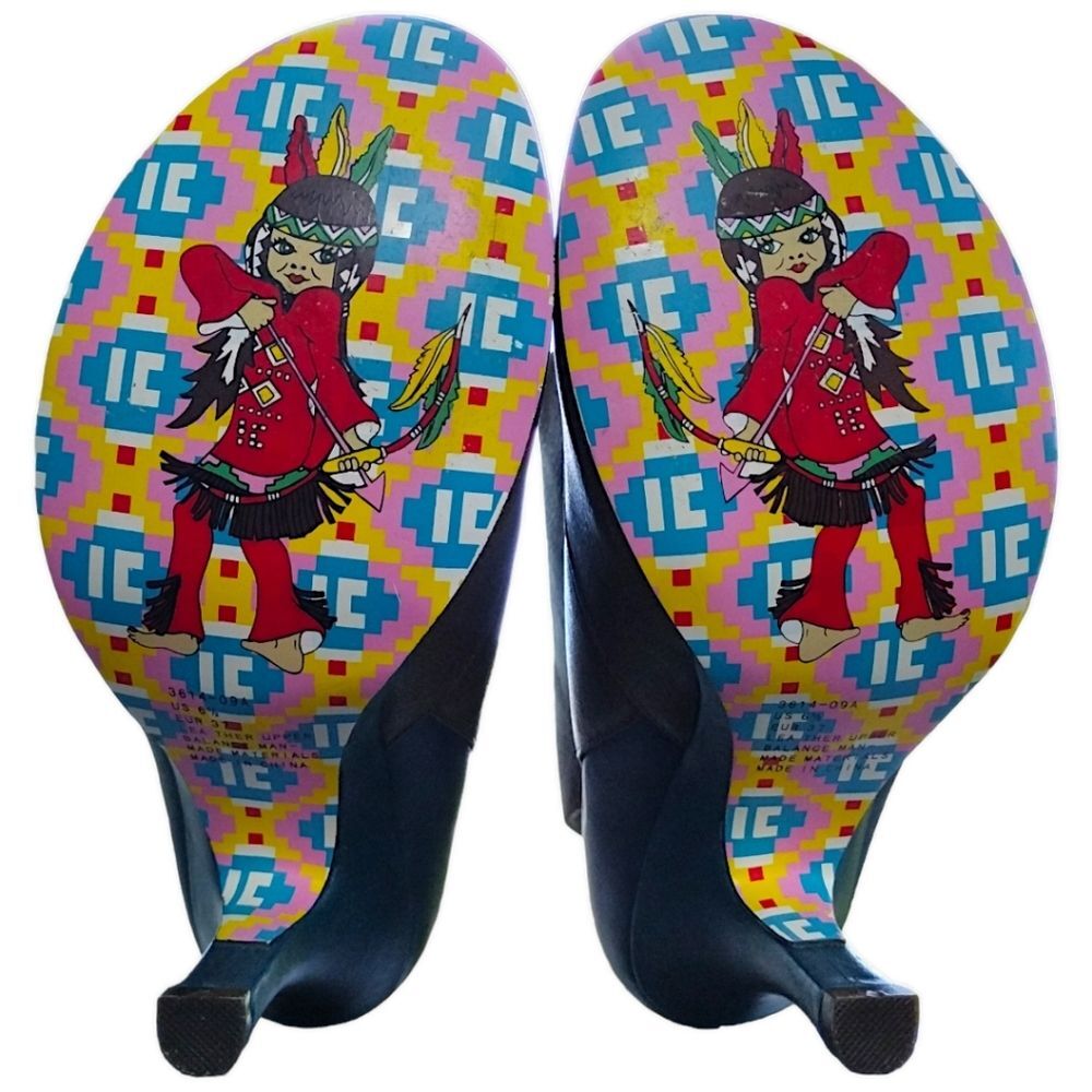 IRREGULAR CHOICE LEATHER HEELS, GREY & TEAL BLUE, SIZE US 6.5 / EUR 37